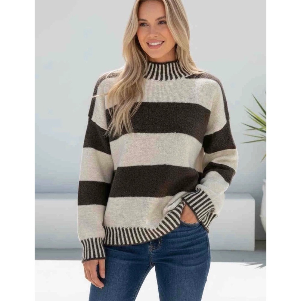 Women's Crewneck Sweater Long Sleeve Pullover Ribbed Cuff NEW S